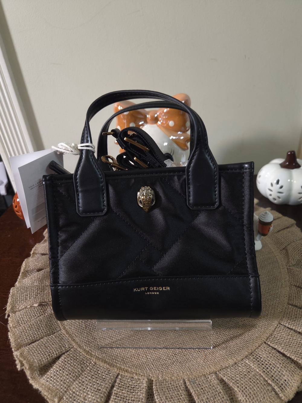 NWT Kurt Geiger Black Quilted Mini Tote Bag